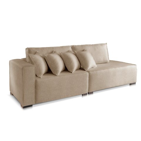 Sofá 4 Lugares Modulado Chaise Almofada Solta Molas Isa Be Linho Bege Medio 2,7m