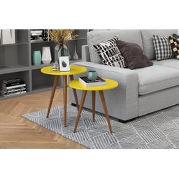 CONJUNTO DE MESAS LATERAL E APOIO BIA AMARELO - HUMAGUI MOVEIS - 2 CONJUNTO DE MESAS LATERAL E APOIO BIA AMARELO - HUMAGUI MOVEIS - 2