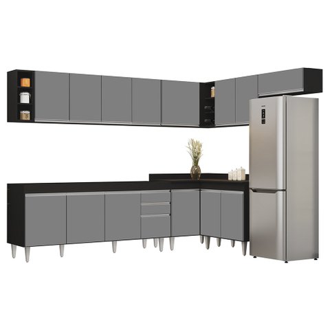 Armário de Cozinha Modulado de Canto 8 Peças Cp25 Balcão sem Tampo Preto/cinza - Lumil Lumil Móveis