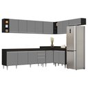 Ver imagem 1 de Armário de Cozinha Modulado de Canto 8 Peças Cp25 Balcão sem Tampo Preto/cinza - Lumil Lumil Móveis