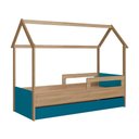Ver imagem 3 de Cama Montessoriana Infantil Estilo Casinha com Cama Auxiliar Cor:aveiro Oak com Azul Secreto