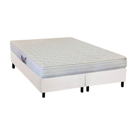 Cama Box Queen: Colchão Espuma Herval Ag65 Frontier + Base Crc Courano White(158x198)