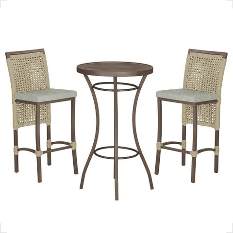 Mesa Bistrô com 2 Banquetas Roma Marrom Corda Náutica Estofado 3 Trama Original