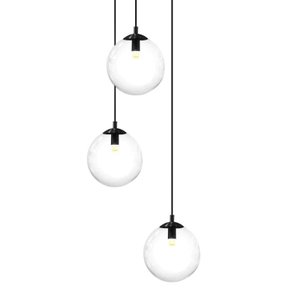Pendente Hera Triplo na Cor Preto com Globos Transparentes para 3 Lâmpadas G9 de Led