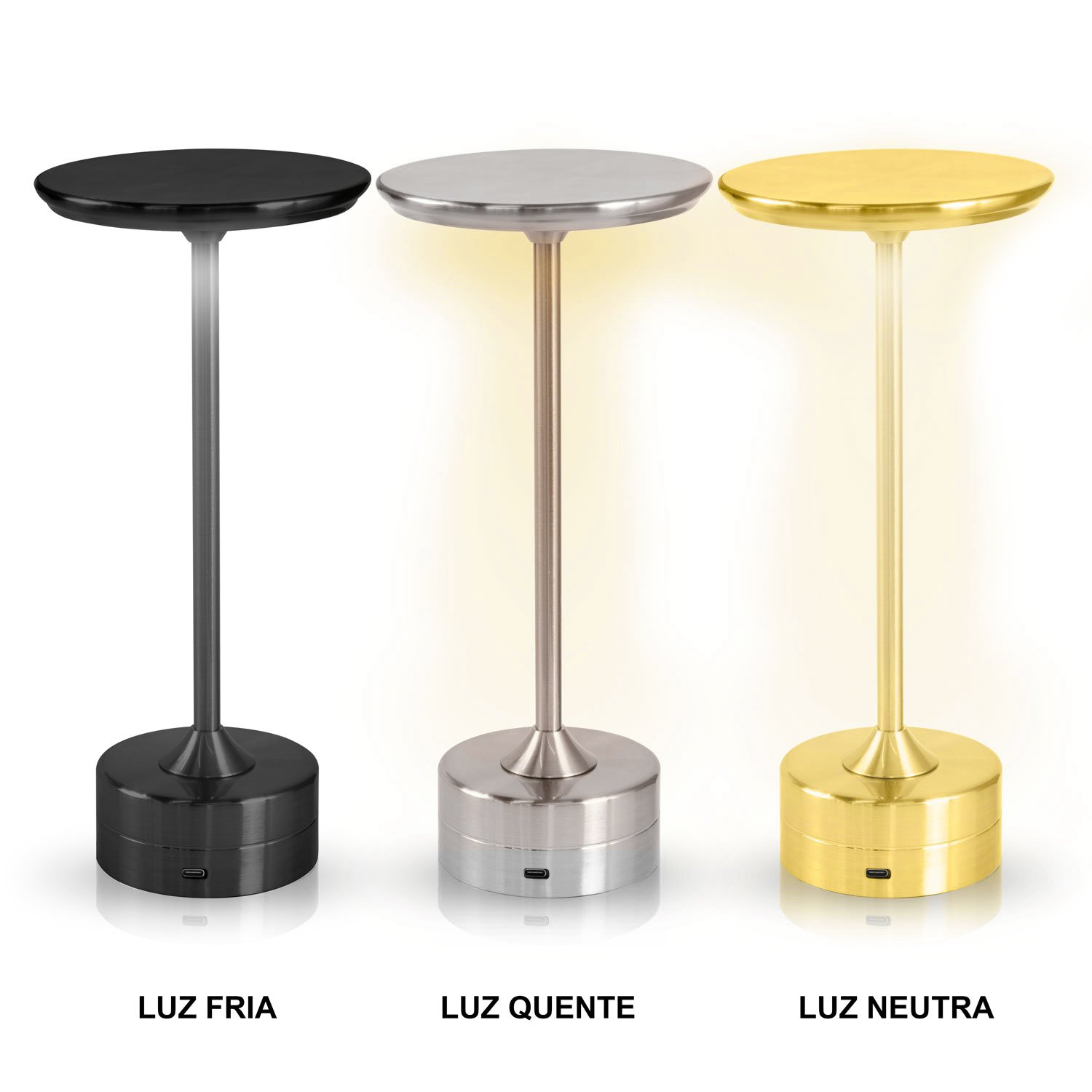 Luminária de Mesa Touch Candeeiro Led sem Fio Recarregável Grande Prata - 5