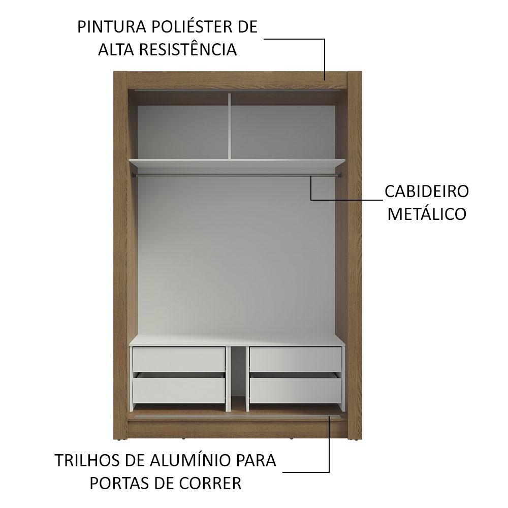 Guarda-roupa Solteiro 2 Portas de Correr com Espelho 4 Gavetas Rustic/cinza Vivare Plus Madesa - 6