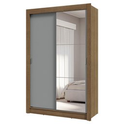 Guarda-roupa Solteiro 2 Portas de Correr com Espelho 4 Gavetas Rustic/cinza Vivare Plus Madesa - 2
