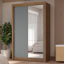 Guarda-roupa Solteiro 2 Portas de Correr com Espelho 4 Gavetas Rustic/cinza Vivare Plus Madesa - 1