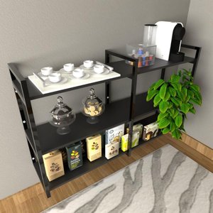 Aparador Industrial para Café - Prateleira Suspensa - Madeira Preta