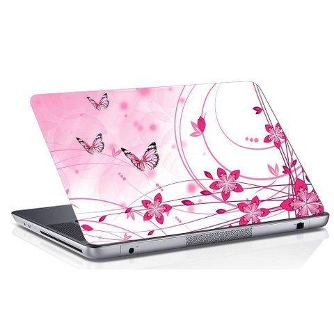 Adesivo de Notebook Flor Rosa e Borboleta