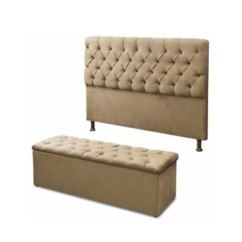 Cabeceira Mais Calçadeira Baú Recamier Divã Casal King 195cm para Cama Box Sofia Suede