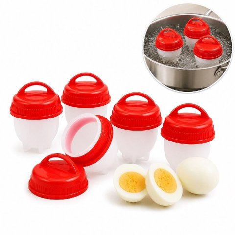 Forma para Cozinhar Ovos Cozedor Ovo em Casca Kit 6 Peças Silicone Antiaderente com Tampa