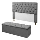 Ver imagem 1 de Cabeceira Mais Calçadeira Baú Casal Recamier Divã 195cm para Cama Box Sofia Mirage Suede Cinza