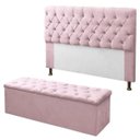 Ver imagem 1 de Kit de Cabeceira e Calçadeira Baú Casal Recamier Divã 140cm para Cama Box Sofia Mirage Suede Rosa Ro