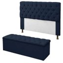 Ver imagem 1 de Cabeceira Mais Calçadeira Baú Recamier Divã Casal 195cm para Cama Box Sofia Mirage Suede Marinho