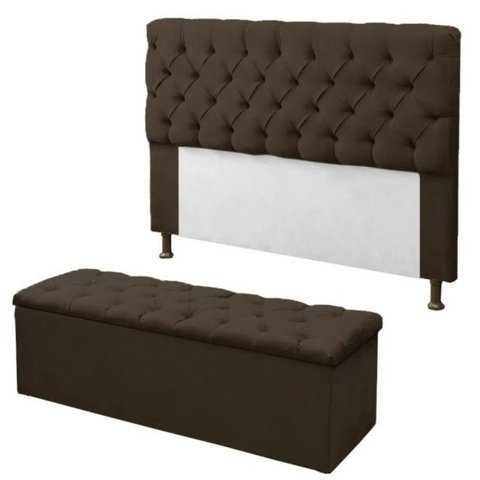 Cabeceira Mais Calçadeira Baú Recamier Divã Solteiro 0,90cm para Cama Box Sofia Suedemarrom