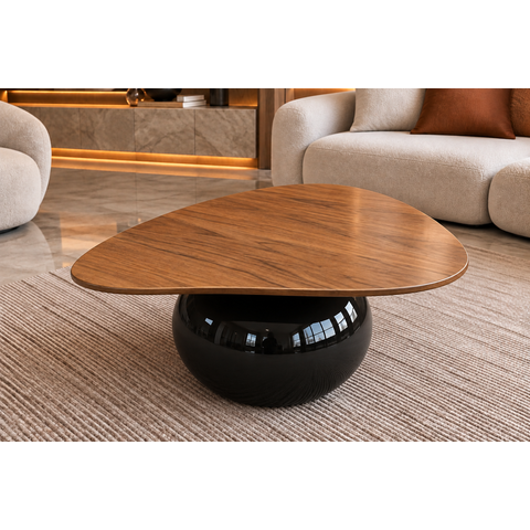 Mesa de Centro Orgânica Elara 70x75cm – Freijó - Base Preto