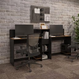 Conjunto de Escritório Smart 1 Livreiro e 2 Mesas 90cm - Preto e Cedro - 4