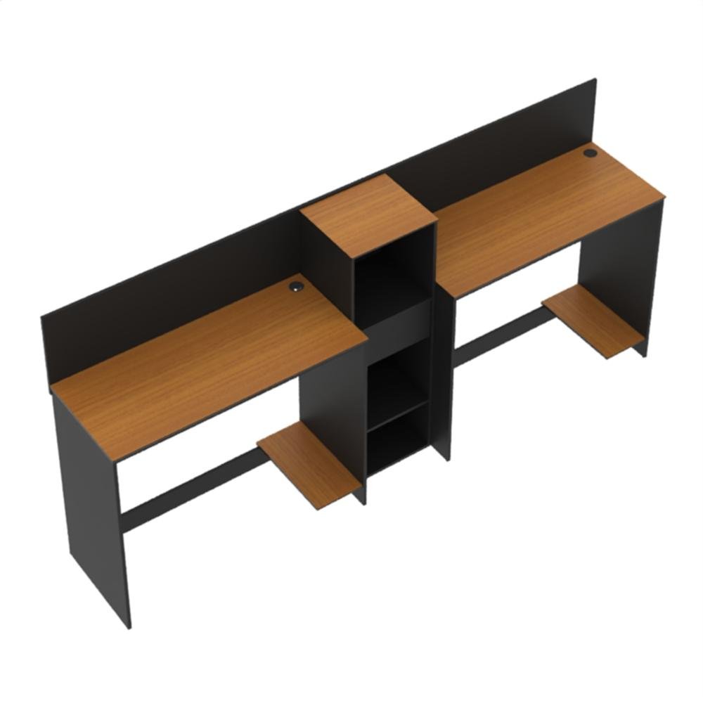 Conjunto de Escritório Smart 1 Livreiro e 2 Mesas 90cm - Preto e Cedro - 3