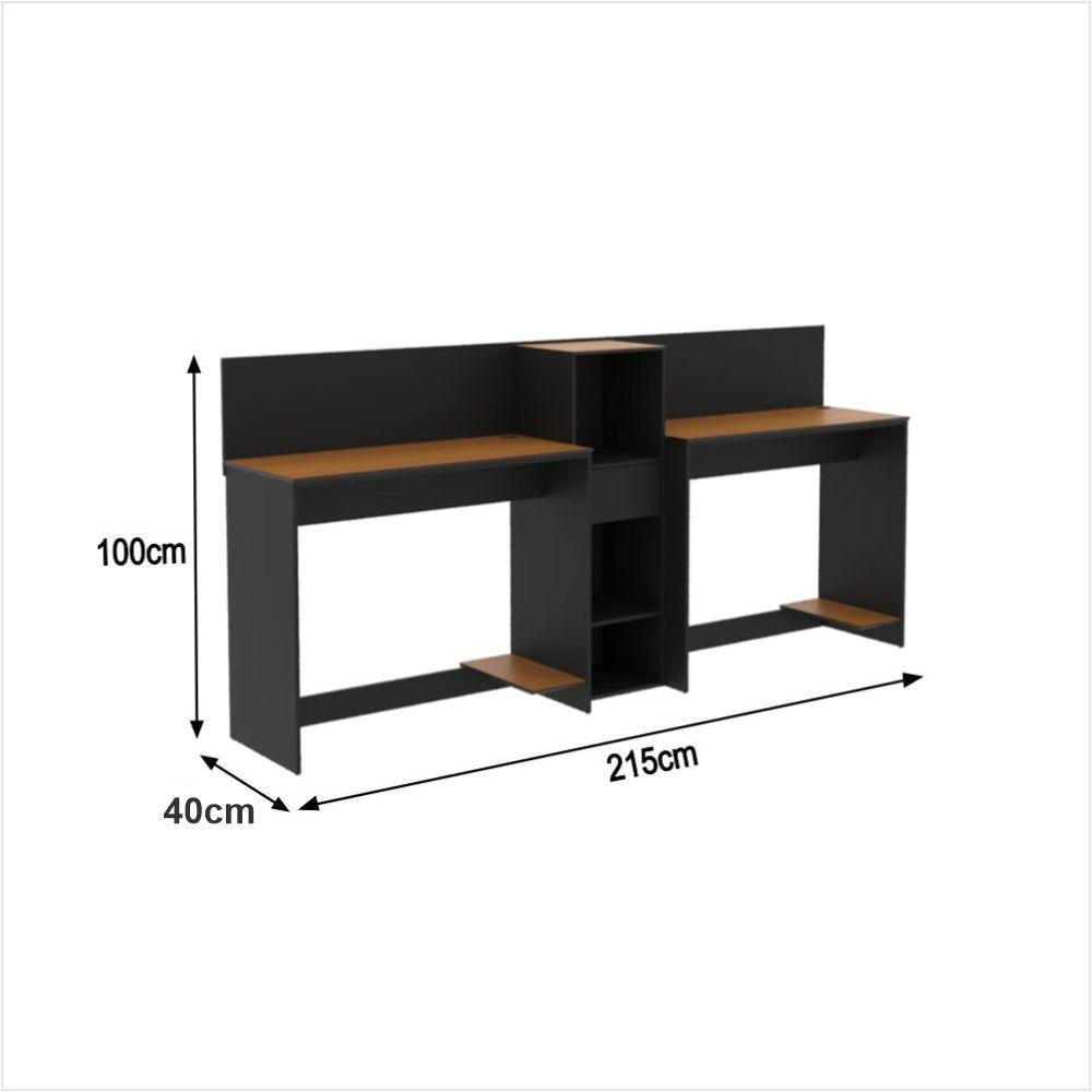 Conjunto de Escritório Smart 1 Livreiro e 2 Mesas 90cm - Preto e Cedro - 2