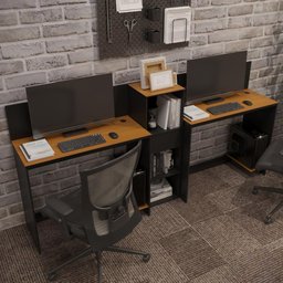 Conjunto de Escritório Smart 1 Livreiro e 2 Mesas 90cm - Preto e Cedro - 1