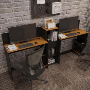 Conjunto de Escritório Smart 1 Livreiro e 2 Mesas 90cm - Preto e Cedro
