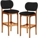 Ver imagem 1 de Kit 2 Banquetas Alta Bar Cozinha Sala Jantar Fixa Betta L02 Imbuia Linho Chumbo - Lyam Decor