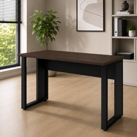Mesa Escrivaninha 120 cm X 60 cm Tampo 25 mm Design Industrial F5 Office Cor:Louro Preto com Preto