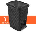 Ver imagem 1 de Lixeira 7L Rattan Com Pedal Montada Cinza 25738Pm Arqplast