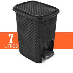 Lixeira 7L Rattan Com Pedal Montada Cinza 25738Pm Arqplast - 1