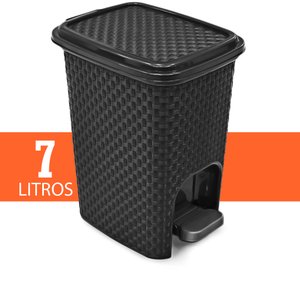 Lixeira 7L Rattan Com Pedal Montada Cinza 25738Pm Arqplast