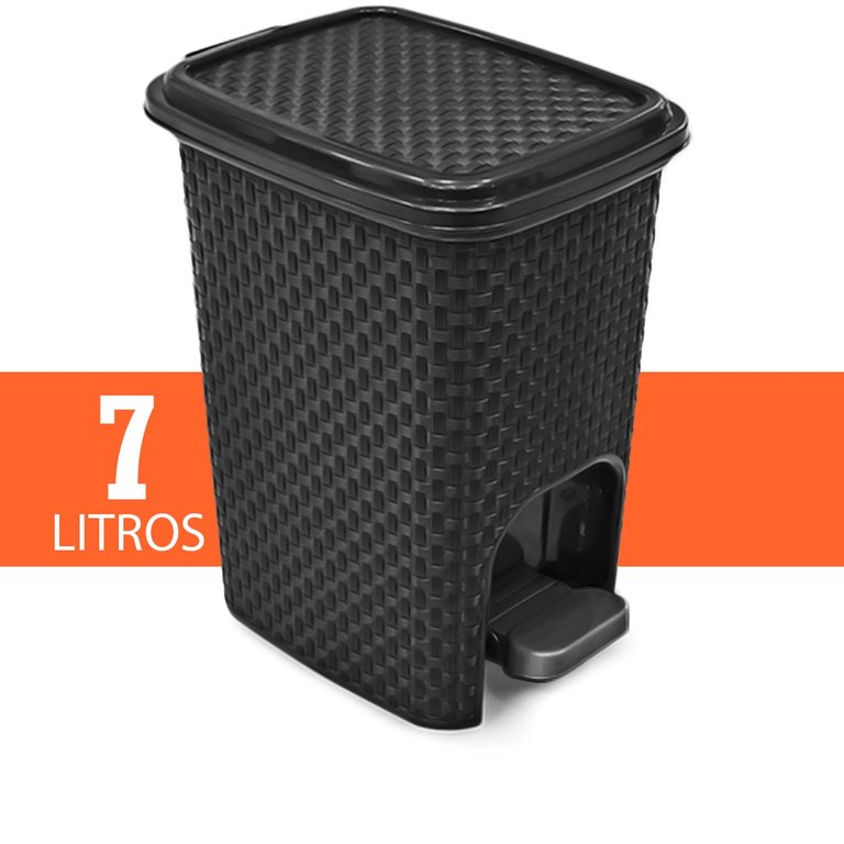 Lixeira 7L Rattan Com Pedal Montada Cinza 25738Pm Arqplast