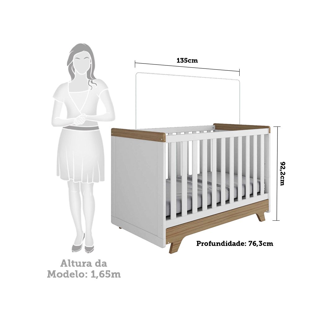 Quarto de Bebê Completo com Berço Cômoda e Guarda Roupa com Janela em Acrílico 100% MDF Jolie retrô - 5