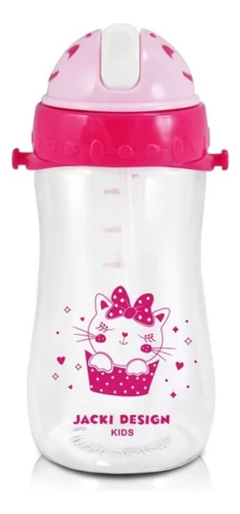 Garrafa Squeeze Infantil Escolar com Canudo e Alça 460 Ml Jacki Design Pink/gatinha - 1