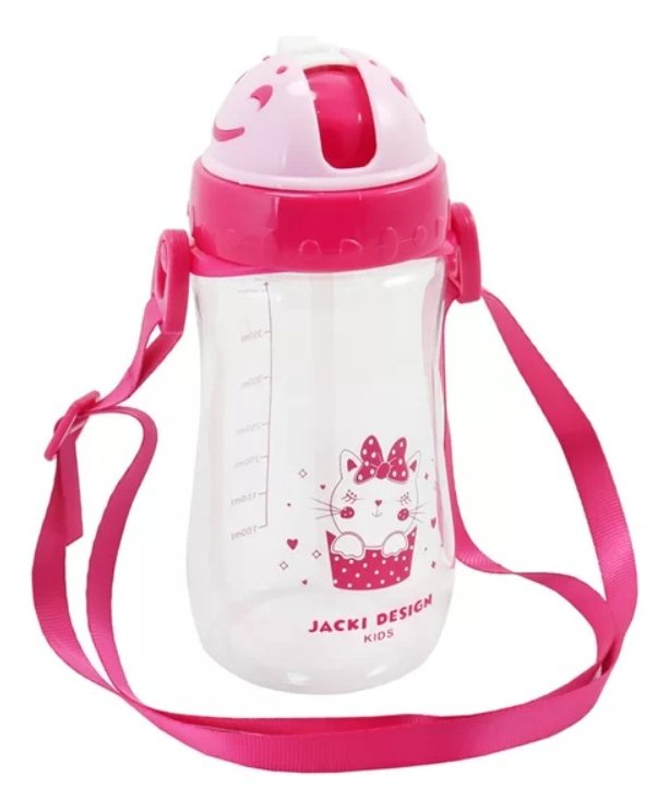 Garrafa Squeeze Infantil Escolar com Canudo e Alça 460 Ml Jacki Design Pink/gatinha - 2