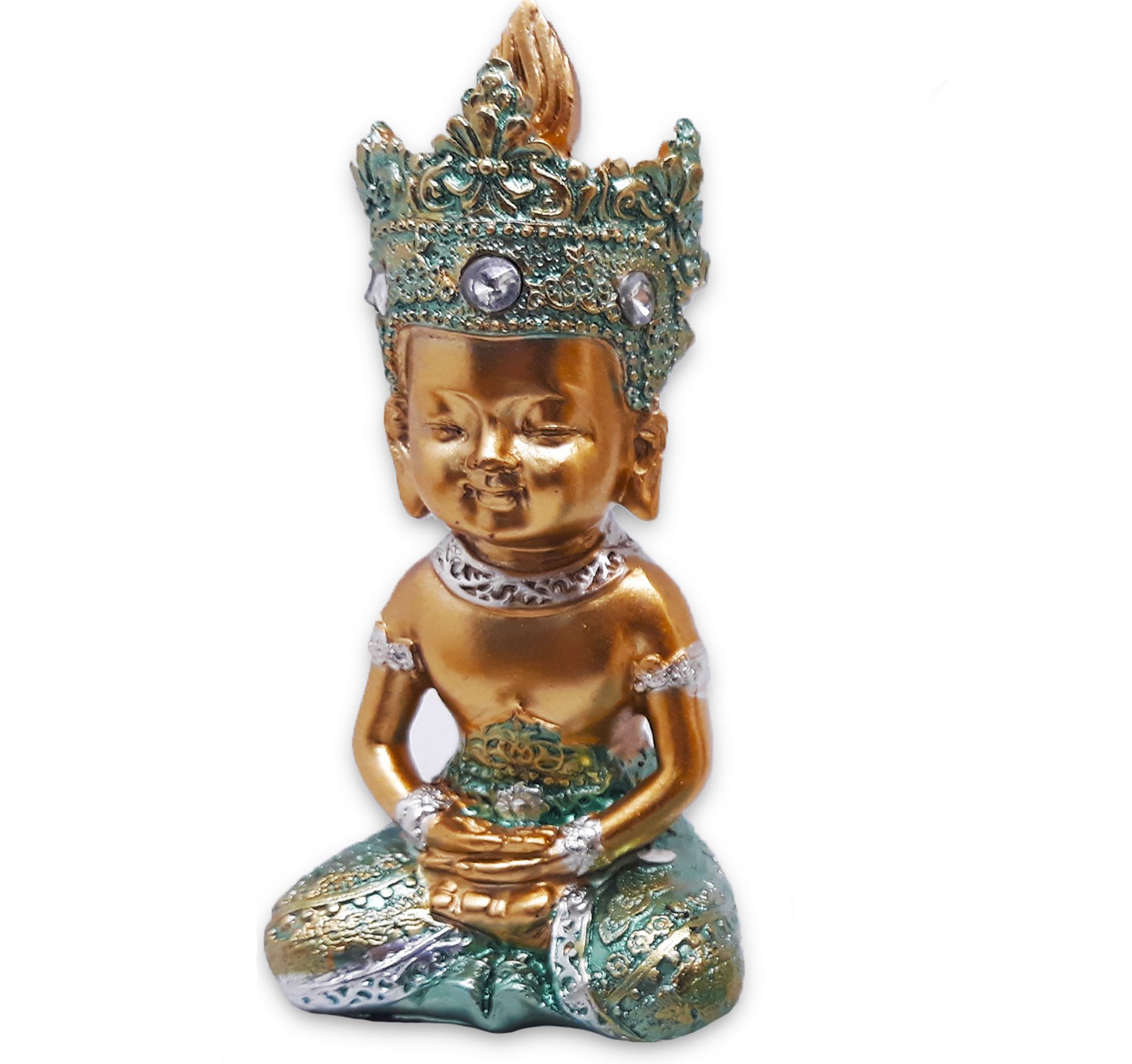 Trio de Buda Tailandês da Prosperidade Gold Azul 12cm - 5