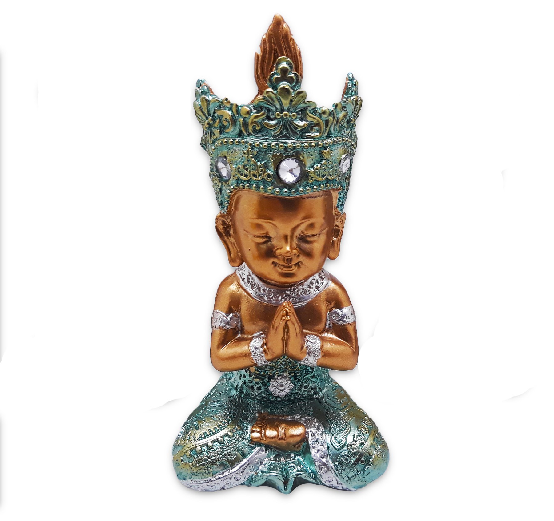 Trio de Buda Tailandês da Prosperidade Gold Azul 12cm - 4