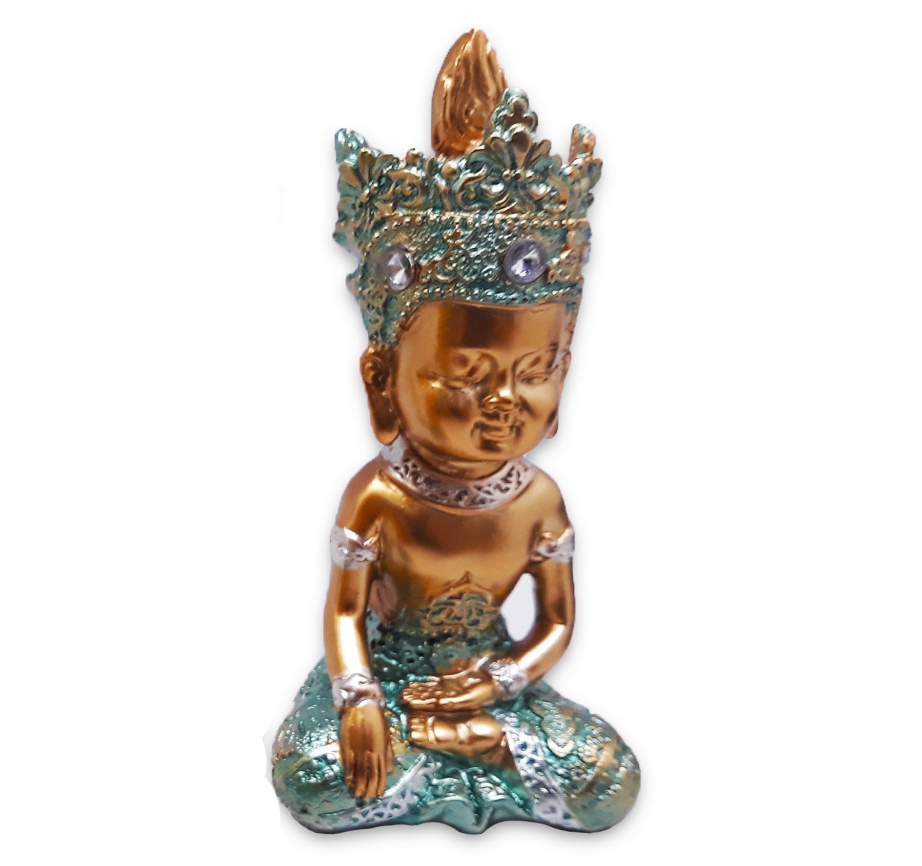 Trio de Buda Tailandês da Prosperidade Gold Azul 12cm - 6