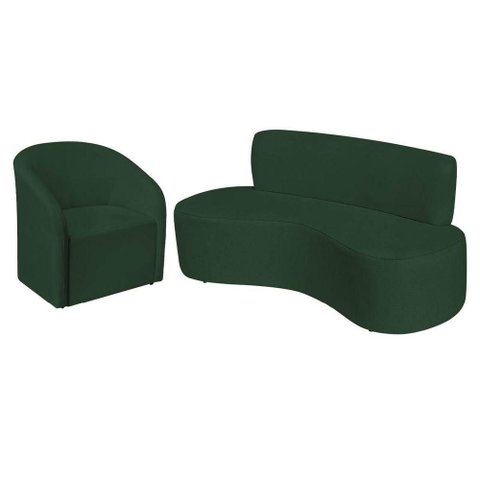 Kit Sofá Curvo Amsterdã 140cm e Poltrona Luiza Max Suede Verde
