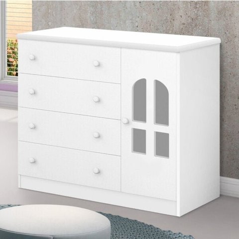 Cômoda de Bebê 1 Porta 4 Gavetas Alvin Branco
