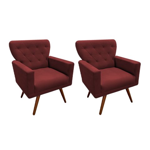 Kit 2 Poltronas Decorativa Aurora Suede Marsala Pés Madeira Ms Decor