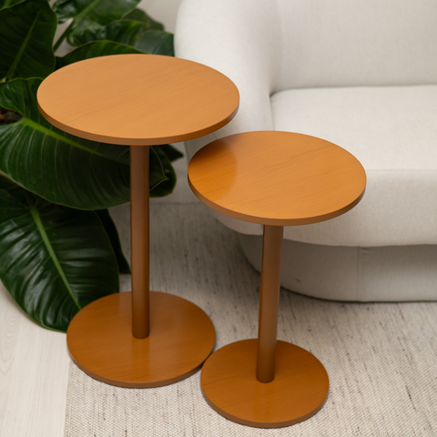 Conjunto de Mesas Redondas Maior e Menor para Decorar Ambiente Amadeirada Estilo Nórdico