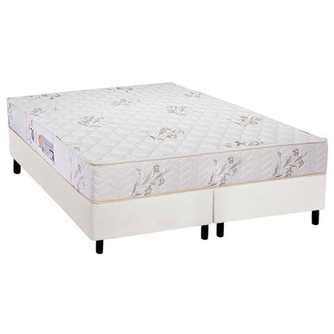 Cama Box Queen: Colchão Espuma D33 Luckspuma Supreme + Base CRC Courano White(158x198)