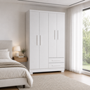 Ver imagem 2 de Guarda Roupa Roupeiro Paris Casal 4 Portas 2 Gavetas 3 Prateleiras 2 Cabideiros Branco