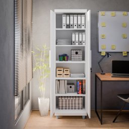 Armário Multiuso 2 Portas com Chave Organizador Home Office Lavanderia Branco - Lh Móveis - 6