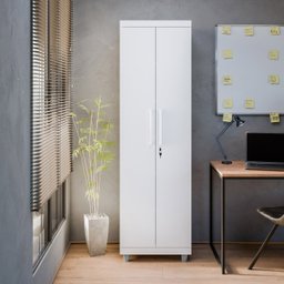 Armário Multiuso 2 Portas com Chave Organizador Home Office Lavanderia Branco - Lh Móveis - 5