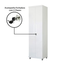 Armário Multiuso 2 Portas com Chave Organizador Home Office Lavanderia Branco - Lh Móveis - 10