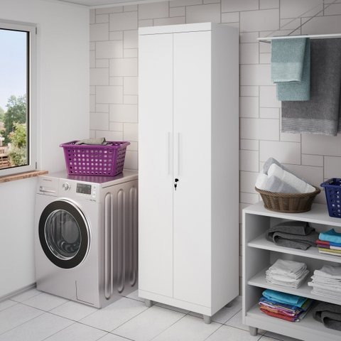 Armário Multiuso 2 Portas com Chave Organizador Home Office Lavanderia Branco - Lh Móveis