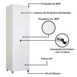 Armário Multiuso 2 Portas com Chave Organizador Home Office Lavanderia Branco - Lh Móveis - 9