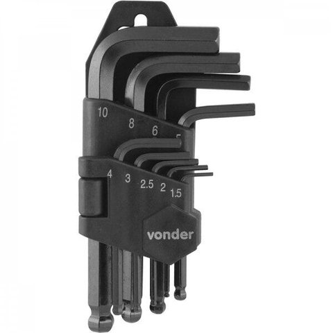 Jogo de chaves allen ponta abaulada de 15 mm a 10 mm com 9 peças Vonder